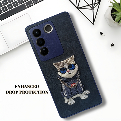 Blue`Leather Cute Cat Camera Ornamented for Vivo V27