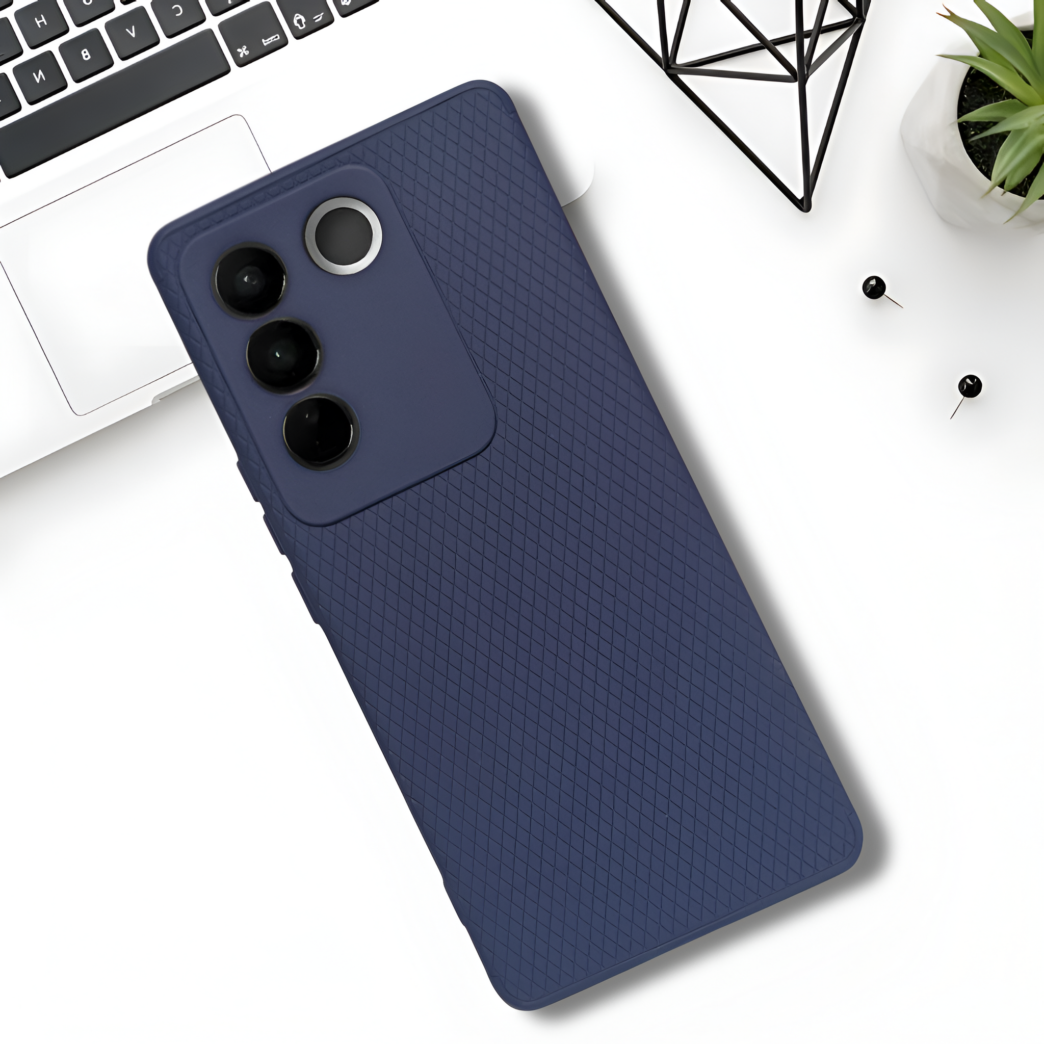 Dark Blue Line Wave Silicone Case for Vivo V27 Pro