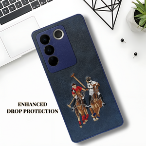 Blue Leather Dual Horse Rider Lion Camera Ornamented for Vivo V27