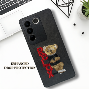 Black Leather Relax Teddy Lion Camera Ornamented for Vivo V27