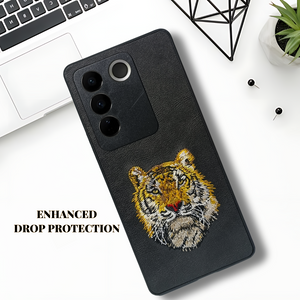 Black Leather Yellow Lion Camera Ornamented for Vivo V27