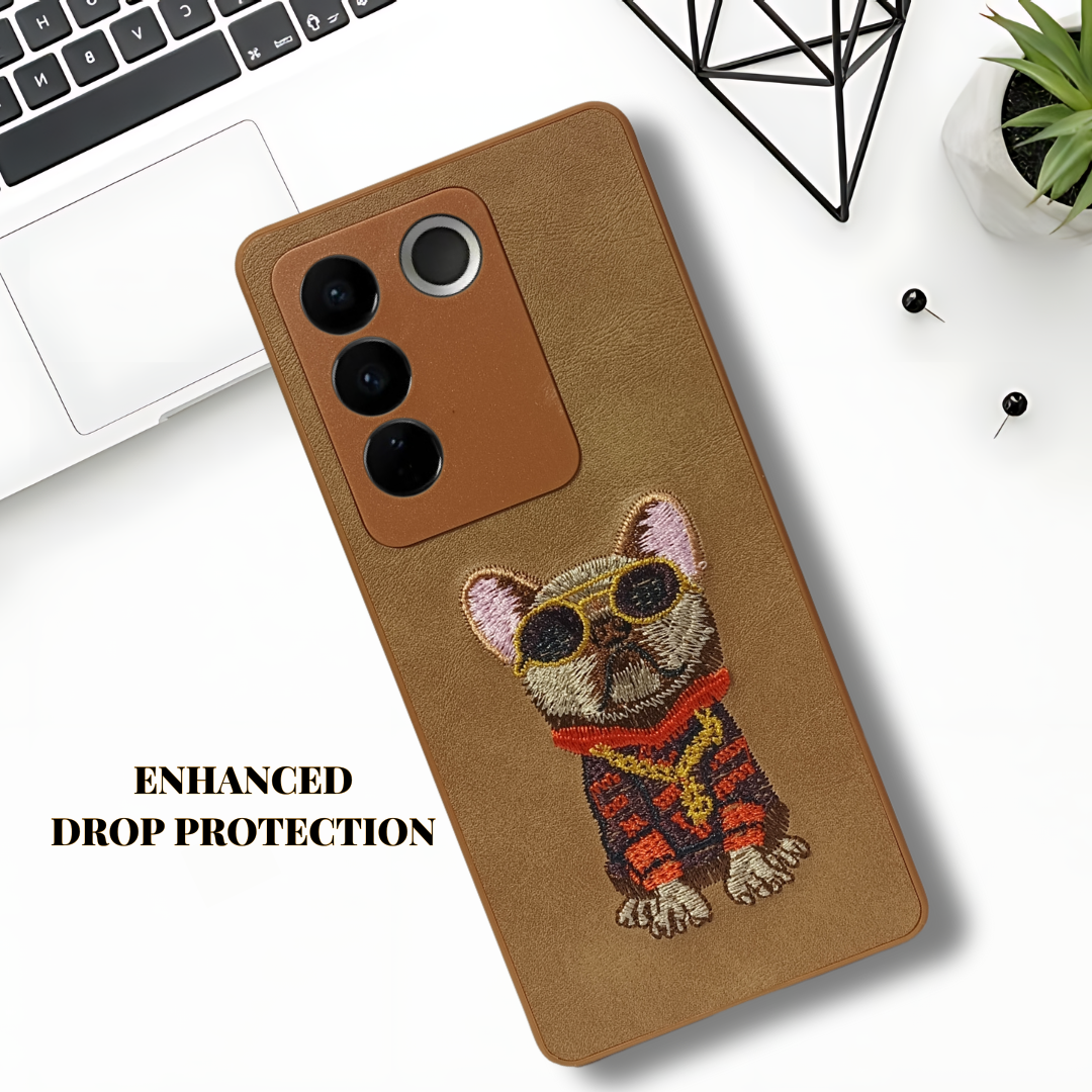 Brown Leather Bulldog Camera Ornamented for Vivo V27