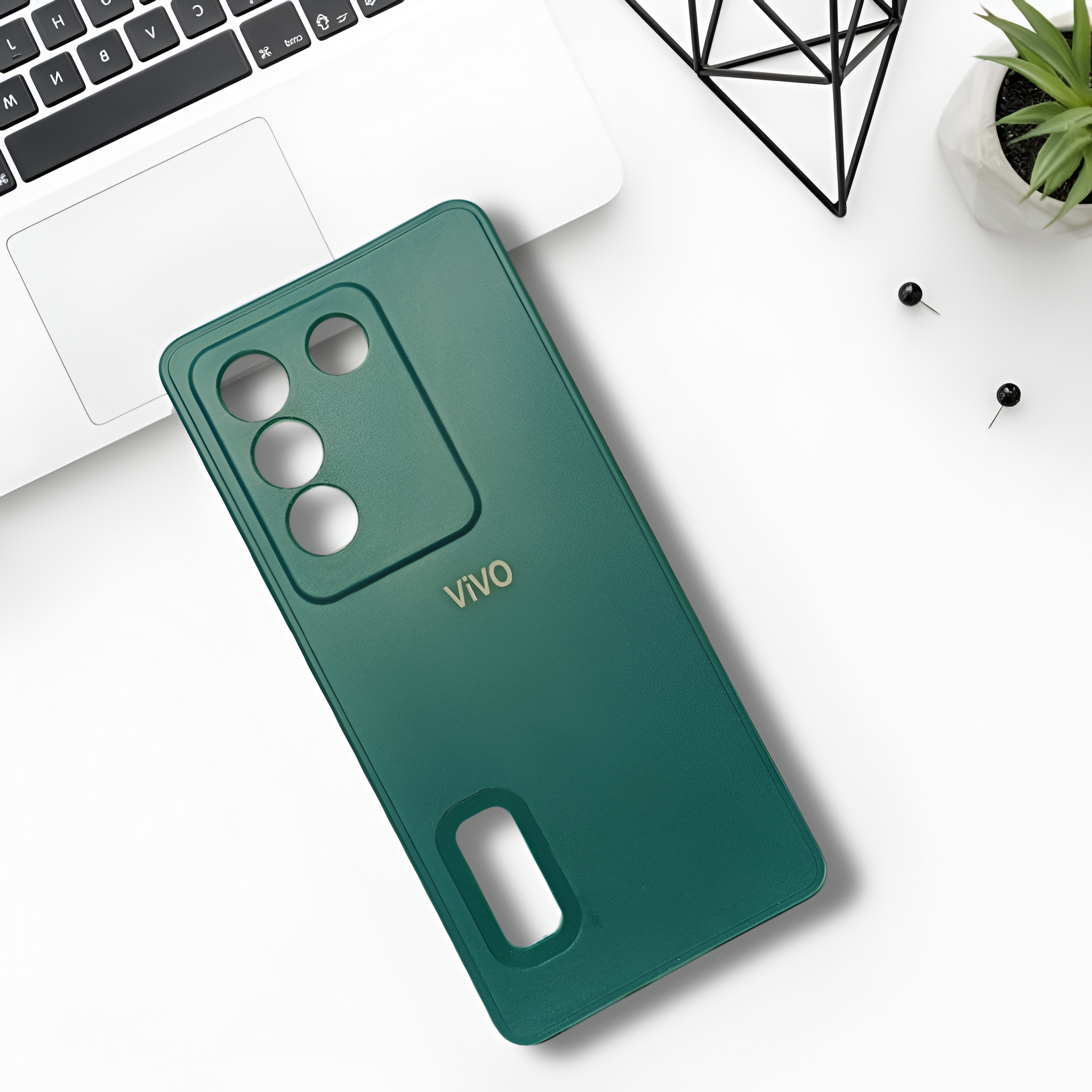 Dark Green Candy Logo Cut  Silicone Case for Vivo V27 Pro