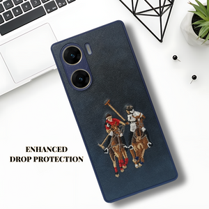Blue Leather Dual Horse Rider Lion Camera Ornamented for Vivo V29E