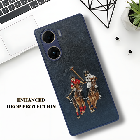 Blue Leather Dual Horse Rider Lion Camera Ornamented for Vivo V29E