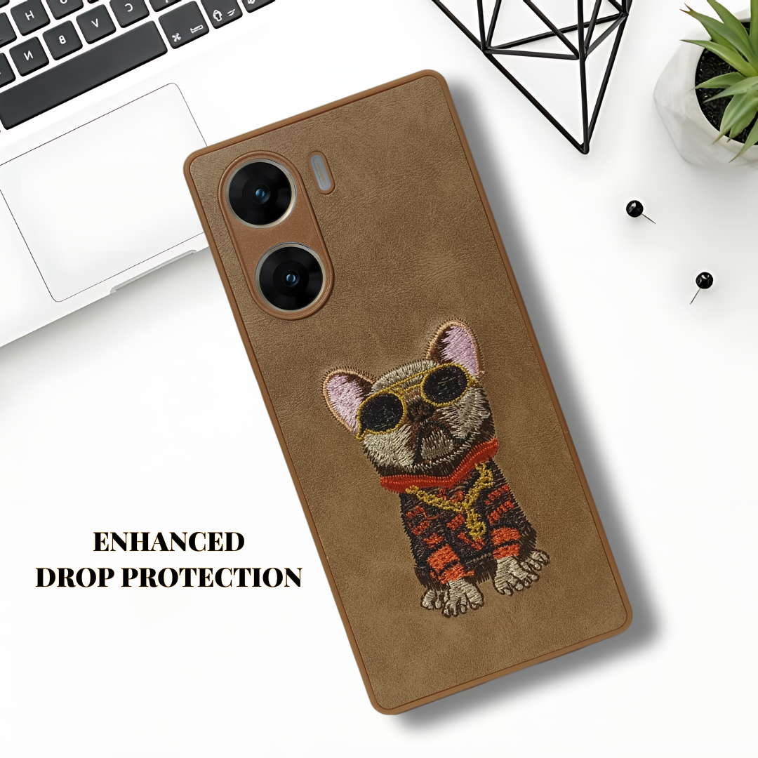 Brown Leather Bulldog Camera Ornamented for Vivo V29E