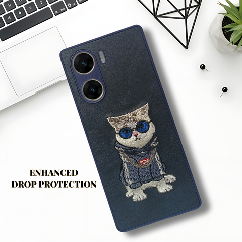 Blue`Leather Cute Cat Camera Ornamented for Vivo V29E