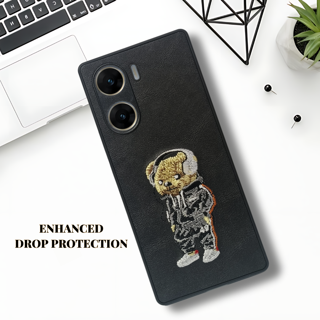 Black leather Headphone teddy Camera Ornamented for Vivo V29E