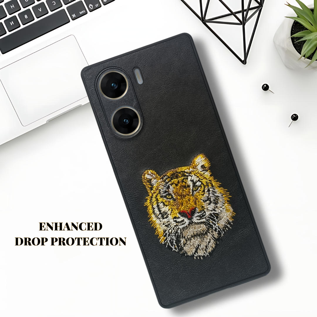 Black Leather Yellow Lion Camera Ornamented for Vivo V29E