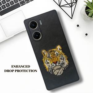 Black Leather Yellow Lion Camera Ornamented for Vivo V29E