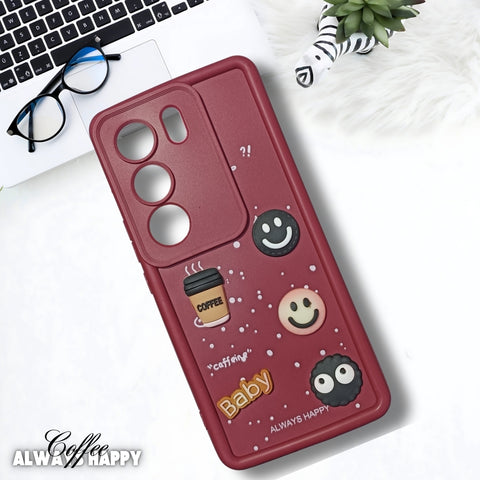 Mehroon COFFEE (ALWAYS HAPPY) Silicone case for Vivo V29 Pro