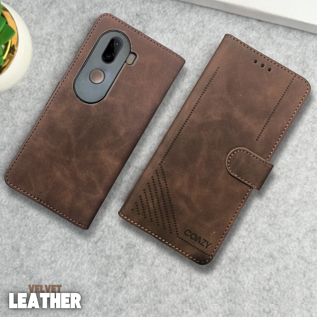 Velvet Dark Brown Flip Leather Case for Vivo V40E