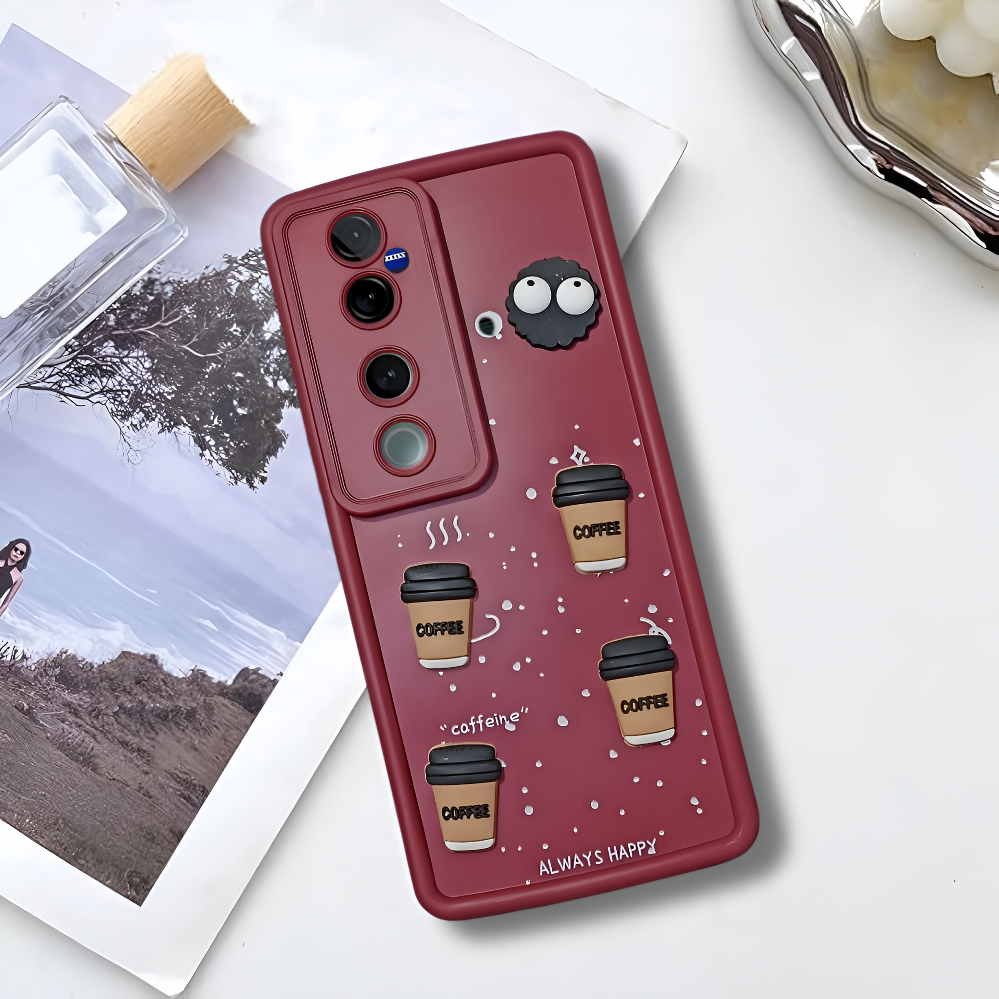 Mehroon COFFEE (ALWAYS HAPPY) Silicone case for Vivo V40 Pro