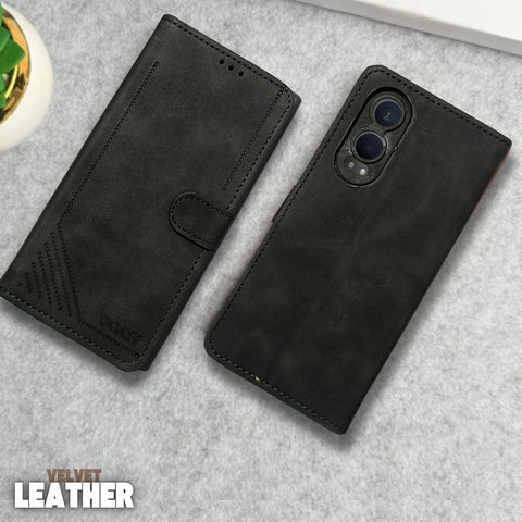 Velvet Black Flip Leather Case for Oneplus Nord Ce 4 Lite