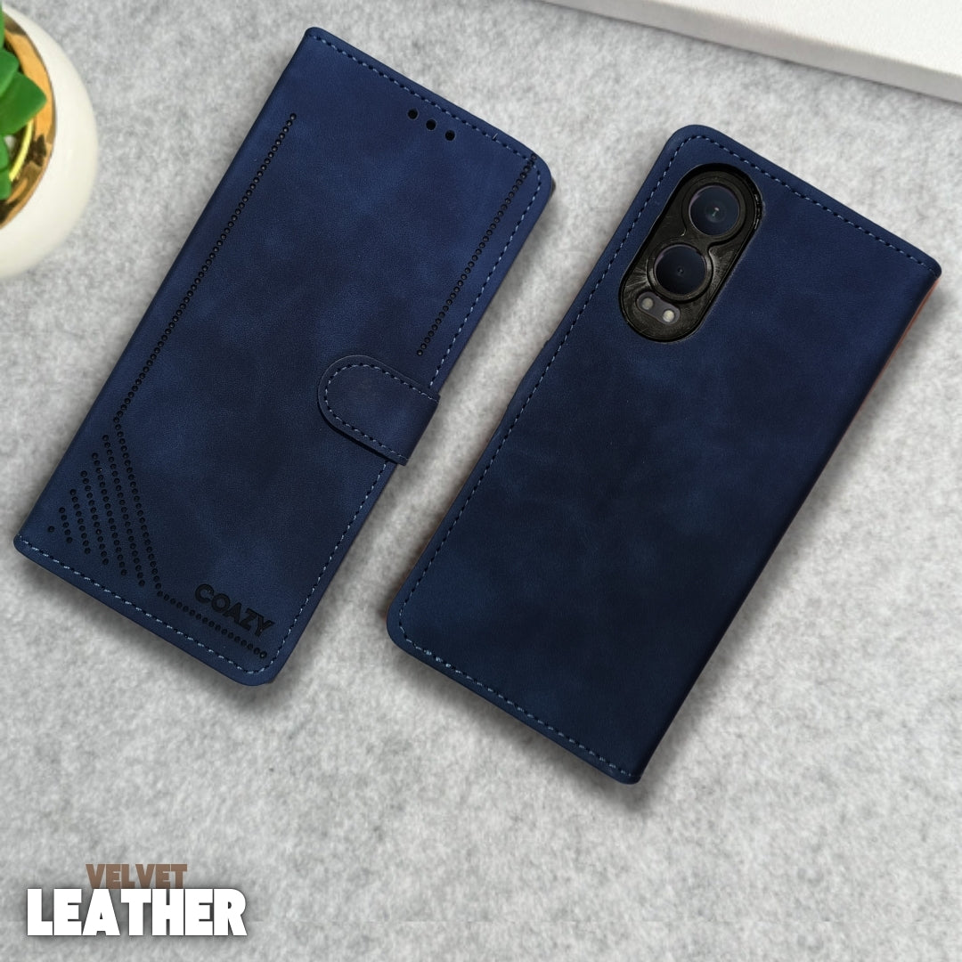 Velvet Dark Blue Flip Leather Case for Oneplus Nord Ce 4 Lite