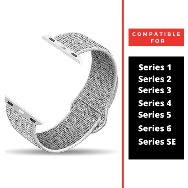 White Nylon Strap For Apple Watch Series SE GEN 2 (38mm/40mm/41mm)