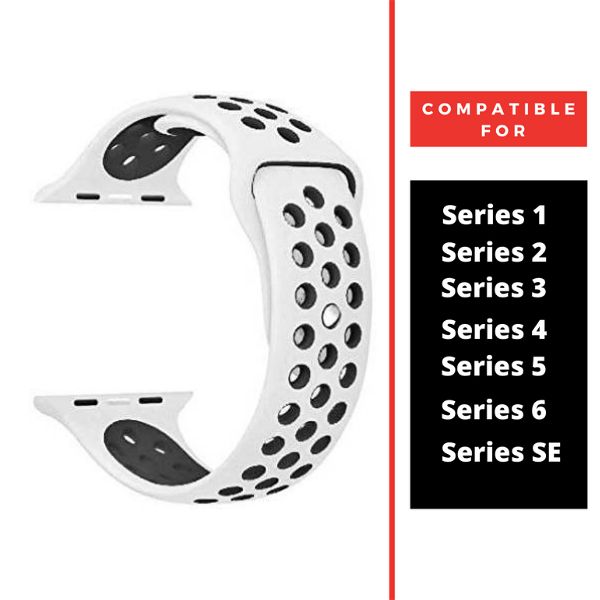 White Black Dotted Silicone Strap For Apple Watch Series 1  (38mm/40mm/41mm)