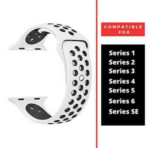 White Black Dotted Silicone Strap For Apple Watch Series SE 2020  (38mm/40mm/41mm)