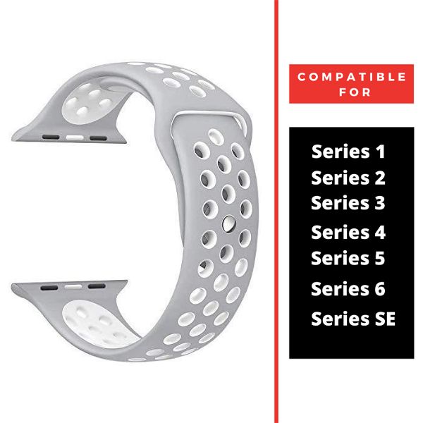 Grey White Dotted Silicone Strap For Apple Watch Series 6  (38mm/40mm/41mm)