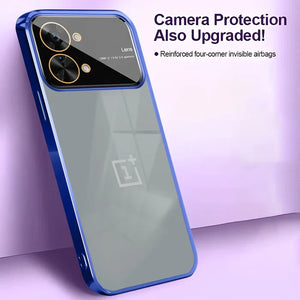 Luxury Plating Blue Camera Protection Transparent Case for Oneplus Nord 3