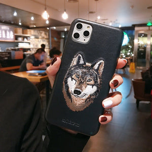 Black Leather Brown Fox Ornamented for Apple iPhone 11 Pro Max