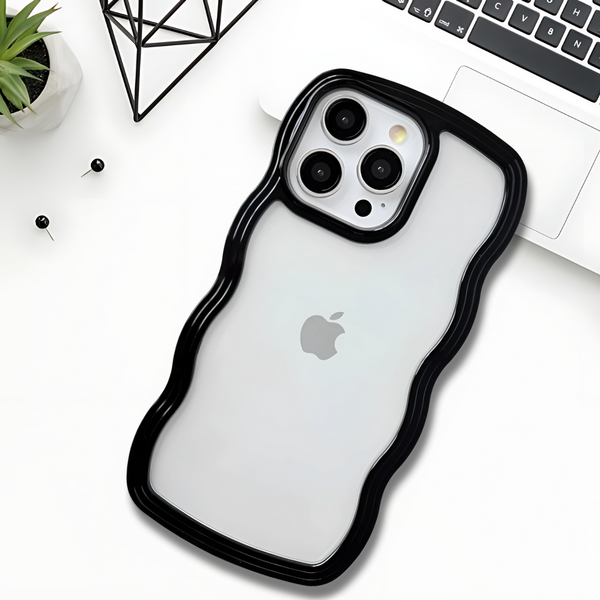 Black Zig Zag Frame  Silicon Case for Apple Iphone 15 Pro Max