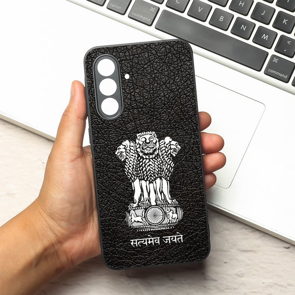 Black Satyamev Jayate metal back case for Samsung A55