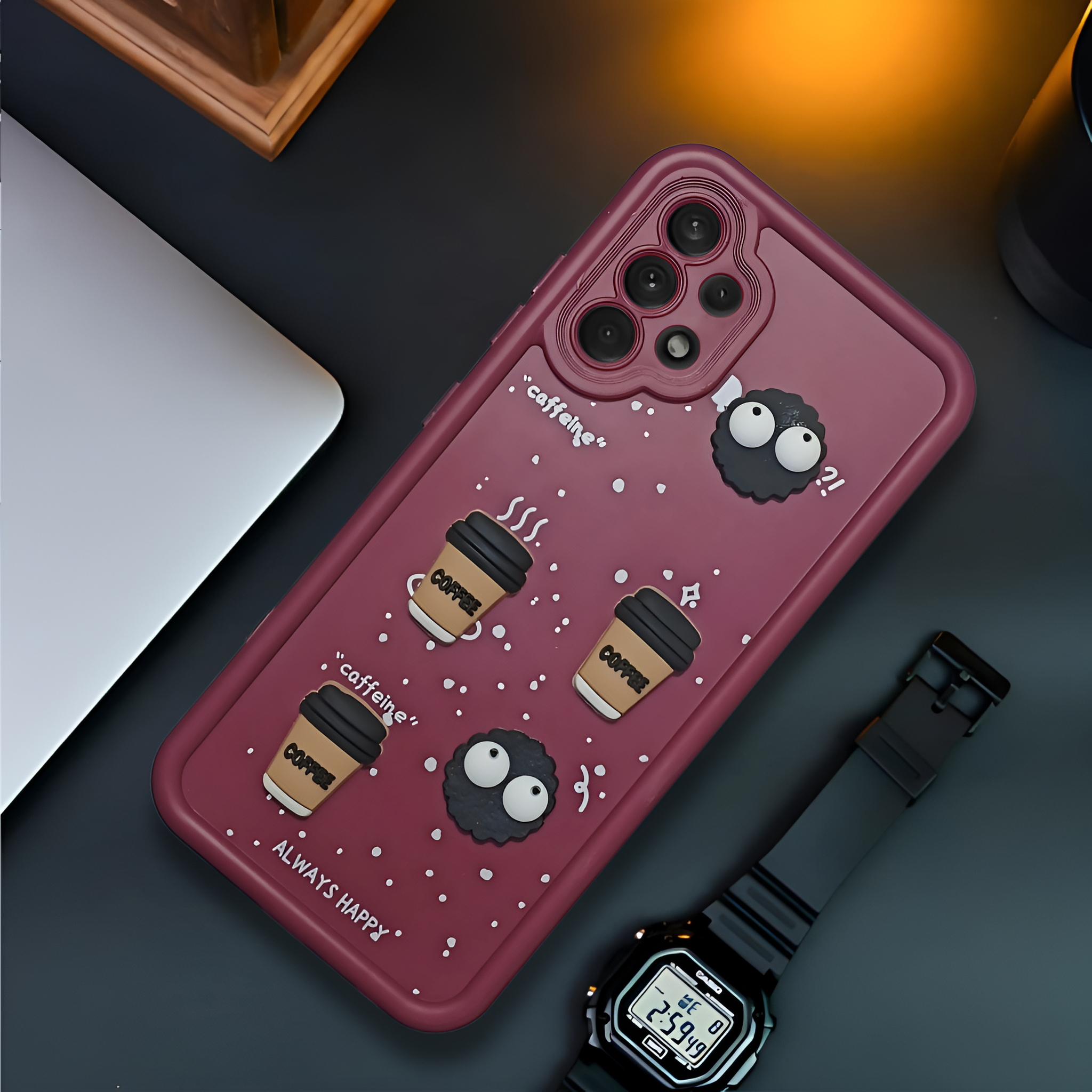 Mehroon COFFEE (ALWAYS HAPPY) Silicone case for Samsung A32 4g