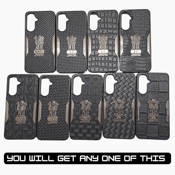 Black Satyameva Jayate embossed Leather Case for Samsung S24 FE