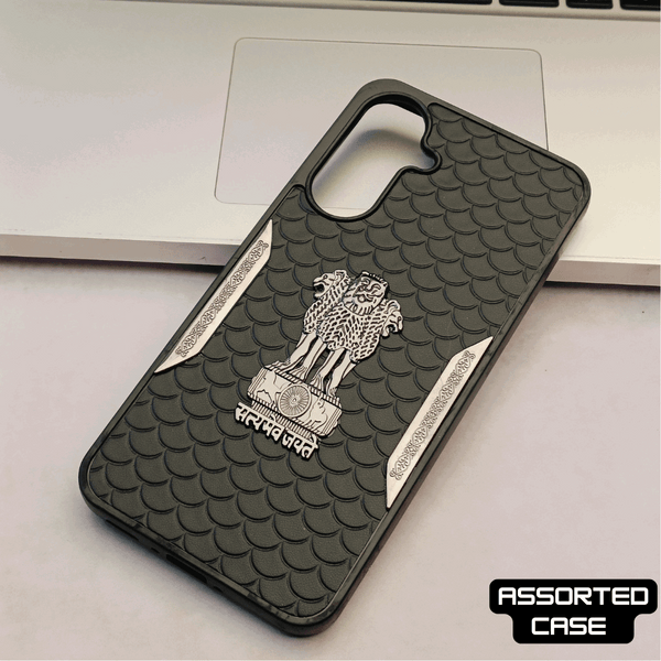 Black Satyameva Jayate embossed Leather Case for Samsung S24 FE