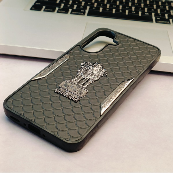 Black Satyameva Jayate embossed Leather Case for Samsung A36