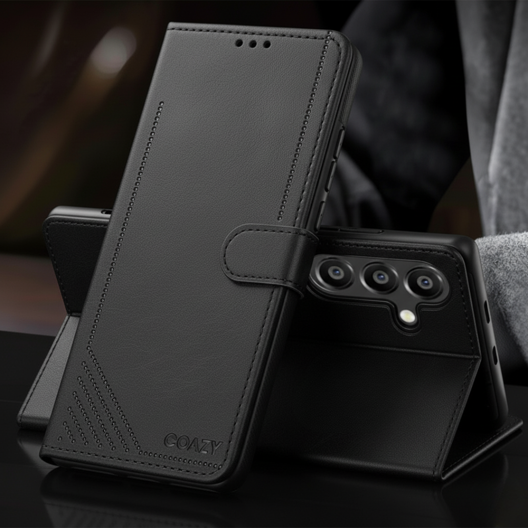 Velvet Black Flip Leather Case for Samsung Galaxy A56