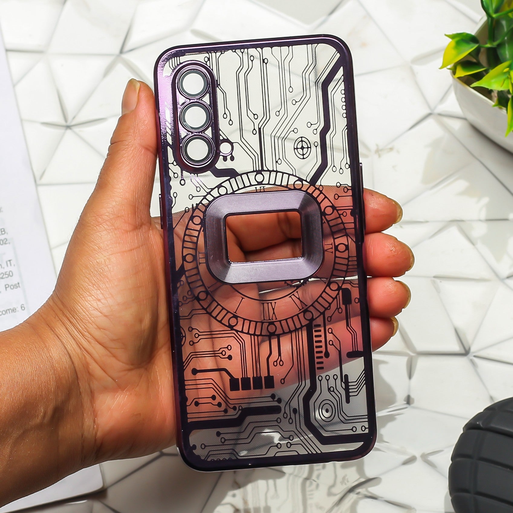 Purple Watch Machine Logo Cut Transparent Case for Oneplus Nord CE