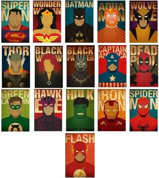 All Superheroes Posters Combo – Set of 16 Wall Posters - The Hatke