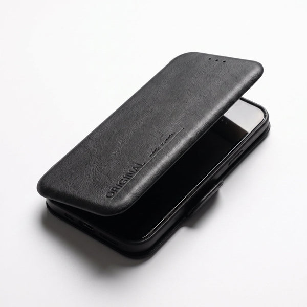 Apex Flip Black Leather Case for Apple iphone 13 - The Hatke