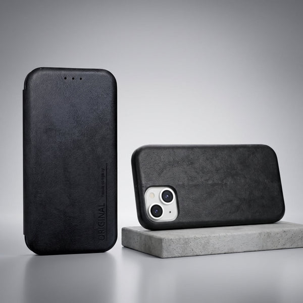 Apex Flip Black Leather Case for Apple iphone 13 - The Hatke