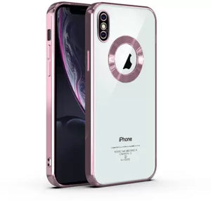 Pink 6D Chrome Logo Cut Transparent Case for Apple iphone Xr