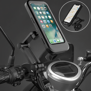 Black 360° Rotating Waterproof Bike Mobile Holder, Universal Motorcycle & Bicycle Handlebar Phone Mount with Sensitive Touch Screen Cover, Fits Smartphones Up to 7.2 Inches
