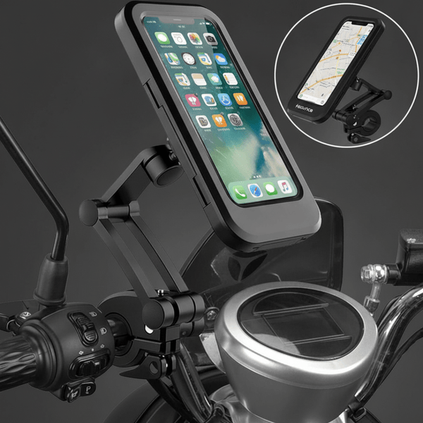 Black 360° Rotating Waterproof Bike Mobile Holder, Universal Motorcycle & Bicycle Handlebar Phone Mount with Sensitive Touch Screen Cover, Fits Smartphones Up to 7.2 Inches - The Hatke