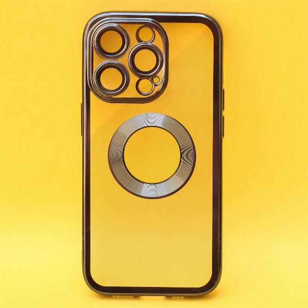 Black 6D Chrome Logo Cut Transparent Case for Apple iphone 14 Pro - The Hatke