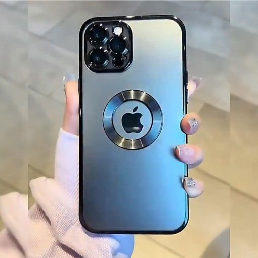 Black 6D Chrome Logo Cut Transparent Case for Apple iphone 14 Pro - The Hatke