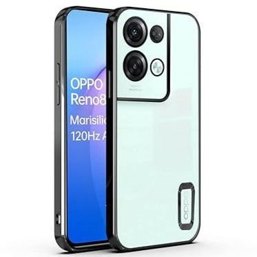 Black 6D Chrome Logo Cut Transparent Case for Oppo Reno 8 - The Hatke