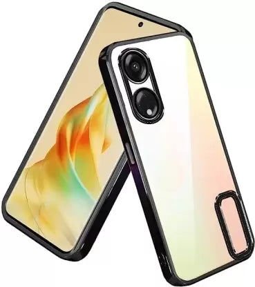 Black 6D Chrome Logo Cut Transparent Case for Oppo Reno 8T - The Hatke
