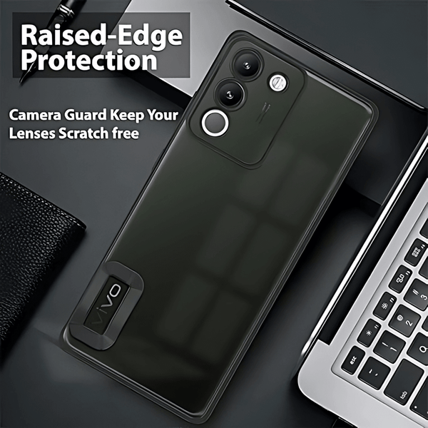 Black 6D Chrome Logo Cut Transparent Case for Vivo Y200 - The Hatke