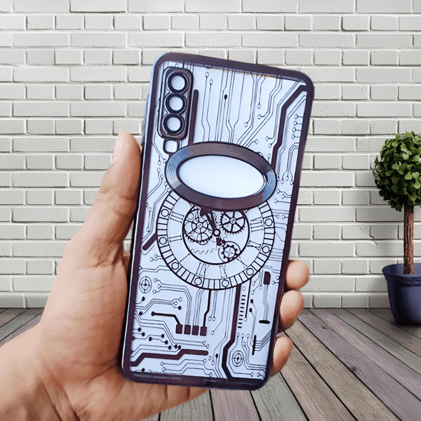 Black 6D Logo Cut Transparent Case for Samsung A7 2018 - The Hatke