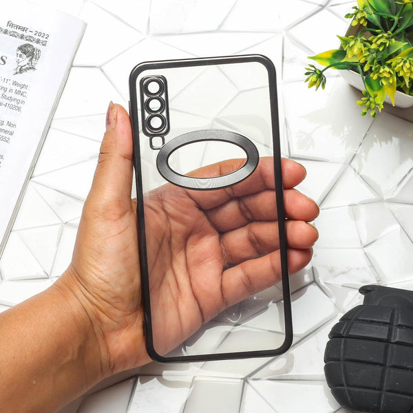 Black 6D Logo Cut Transparent Case for Samsung A7 2018 - The Hatke