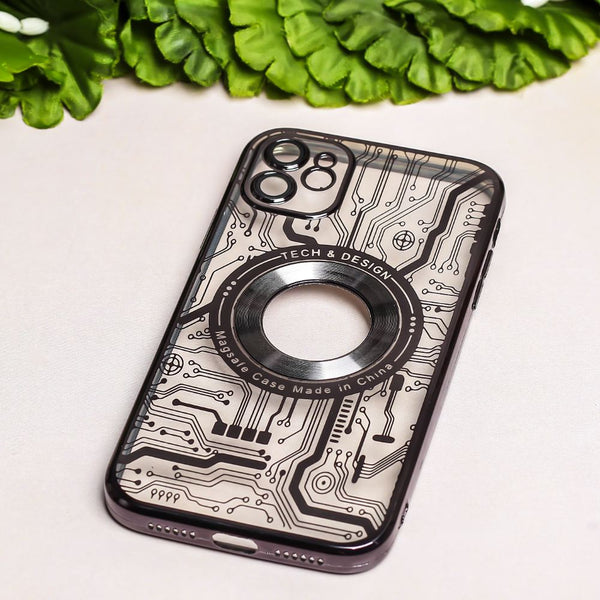 Black 6D Watch Chrome Logo Cut Transparent Case for Apple iphone 12 - The Hatke