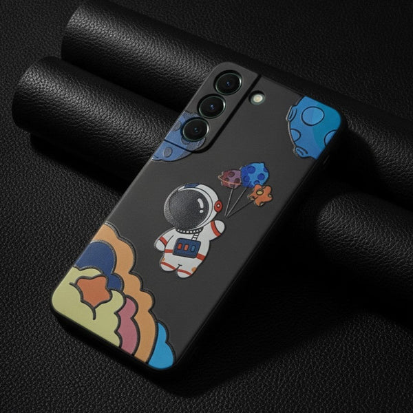Black Baloon Astro Embossed Silicone Case for Samsung S22 - The Hatke