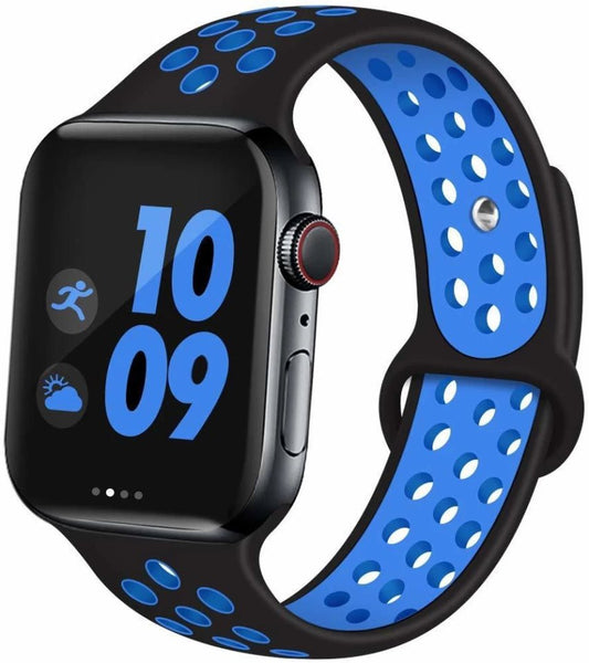 Black Blue Dotted Silicone Strap For Apple Watch Series 6 (38mm/40mm/41mm) - The Hatke