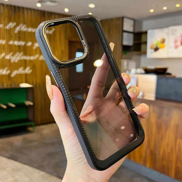 Black Carbon Style Bumper Transparent Case for Apple iphone 15 Plus - The Hatke